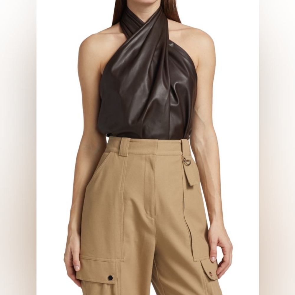 3.1 PHILLIP LIM Vegan Leather Cross-Front Halter Top